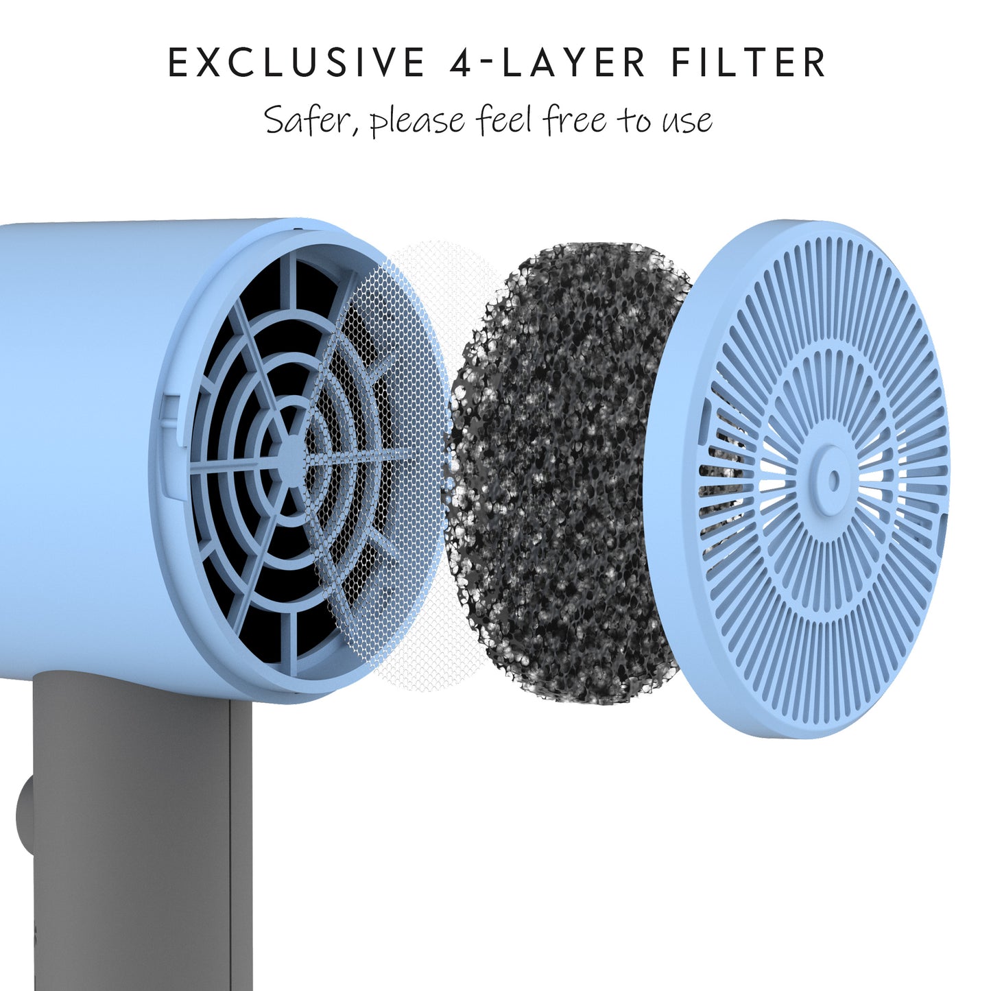 AINA Hair Dryer with Diffuser, Blow Dryer for Women | Advanced Ionic Technology, Ceramic Coating | Cold Shot Features Turbo Heat for Fast Drying and Shine(Blue&Grey)