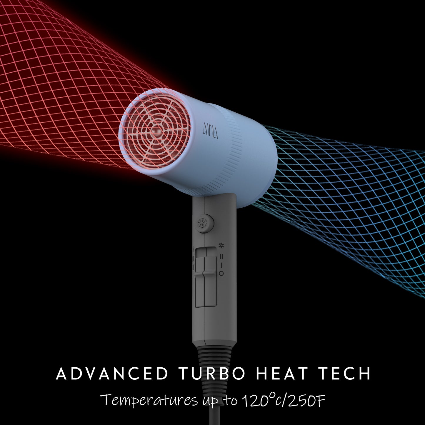 AINA Hair Dryer with Diffuser, Blow Dryer for Women | Advanced Ionic Technology, Ceramic Coating | Cold Shot Features Turbo Heat for Fast Drying and Shine(Blue&Grey)