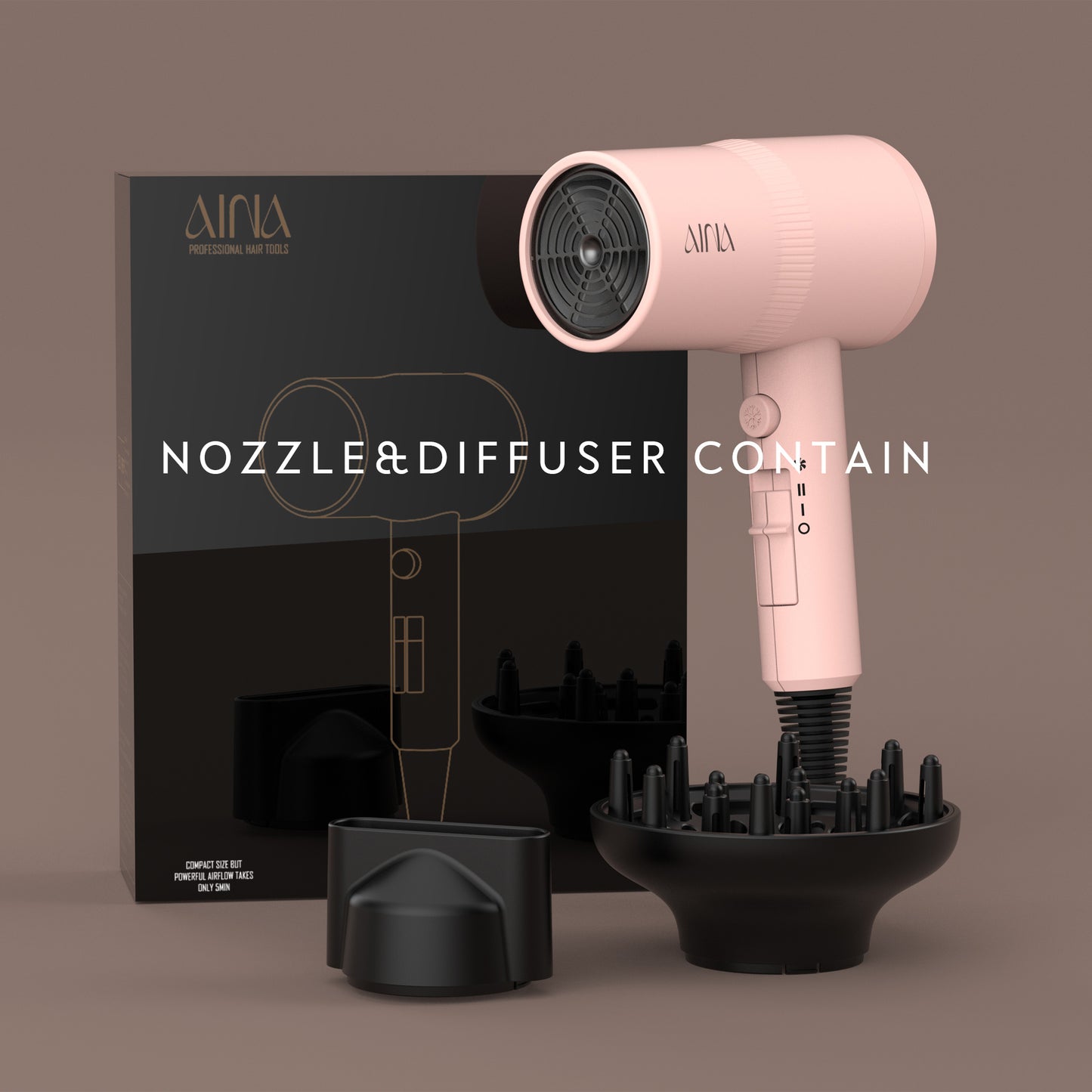 AINA Hair Dryer with Diffuser, Blow Dryer for Women | Advanced Ionic Technology, Ceramic Coating | Cold Shot Features Turbo Heat for Fast Drying and Shine 110V/ALCI