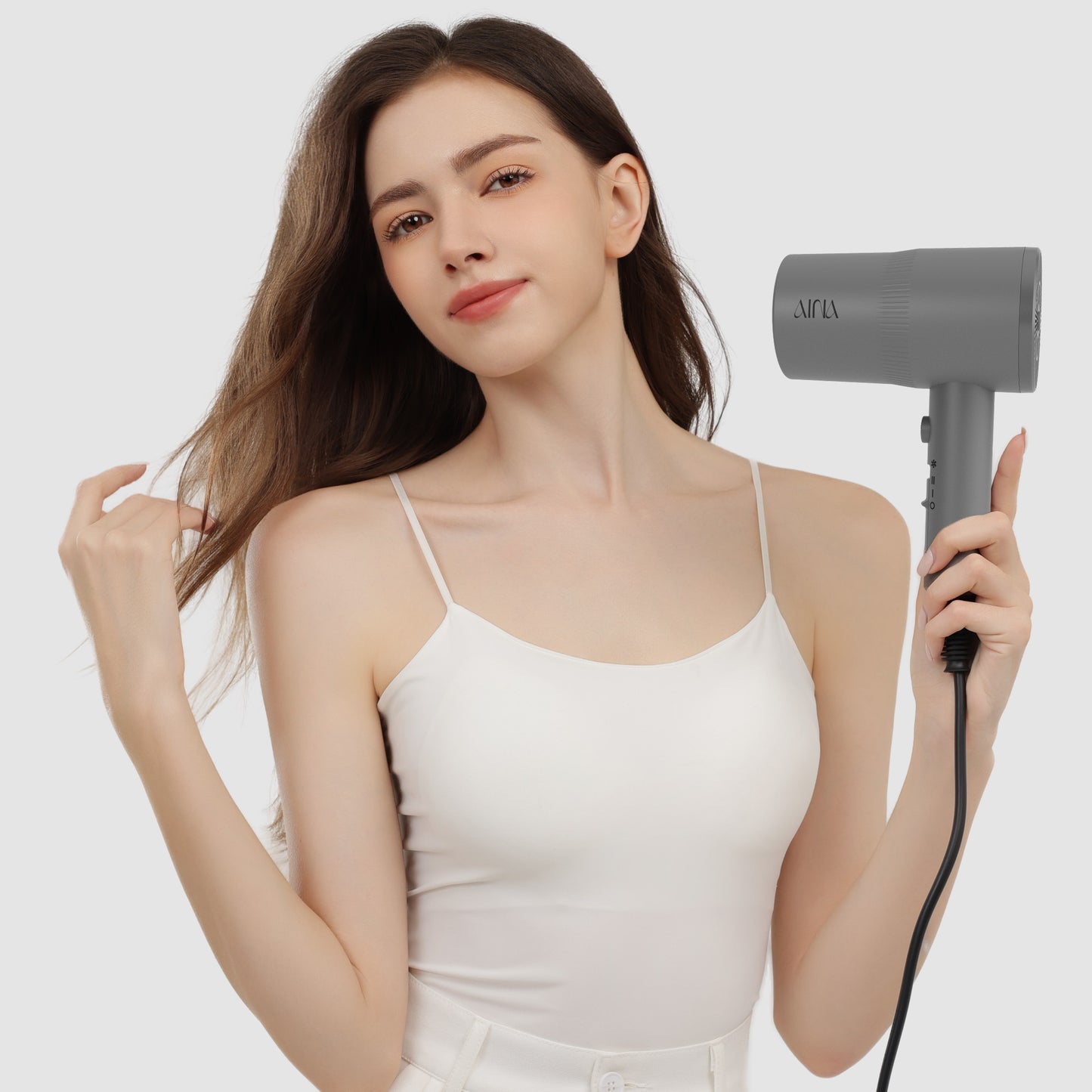 AINA Hair Dryer with Diffuser, Blow Dryer for Women | Advanced Ionic Technology, Ceramic Coating | Cold Shot Features Turbo Heat for Fast Drying and Shine 110V/ALCI(Grey)