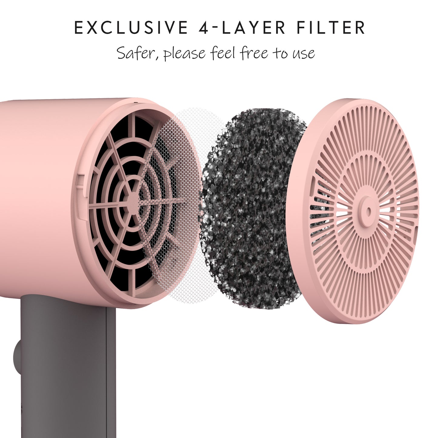 AINA Hair Dryer with Diffuser, Blow Dryer for Women | Advanced Ionic Technology, Ceramic Coating | Cold Shot Features Turbo Heat for Fast Drying and Shine(Pink&Grey)