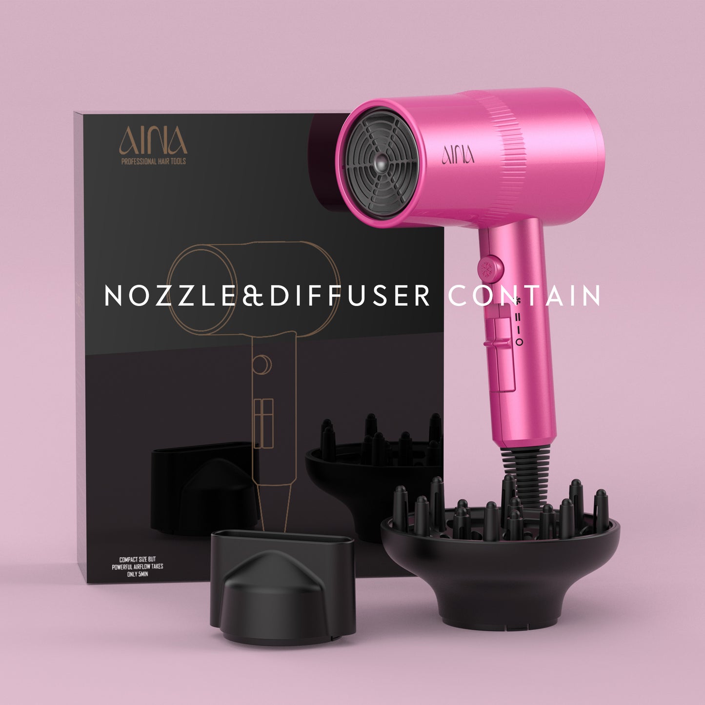 AINA Hair Dryer with Diffuser, Blow Dryer for Women | Advanced Ionic Technology, Ceramic Coating | Cold Shot Features Turbo Heat for Fast Drying and Shine(Red)