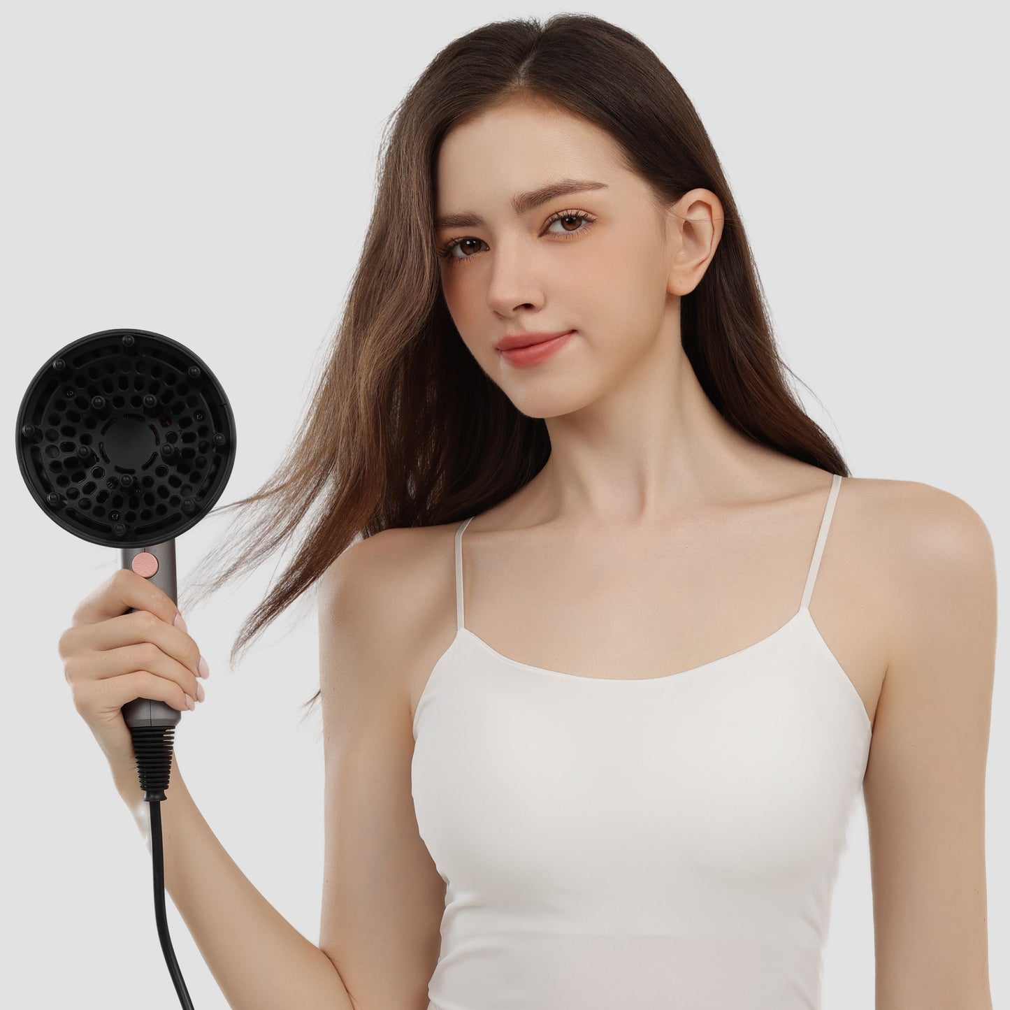 AINA Hair Dryer with Diffuser, Blow Dryer for Women | Advanced Ionic Technology, Ceramic Coating | Cold Shot Features Turbo Heat for Fast Drying and Shine(Pink&Grey)
