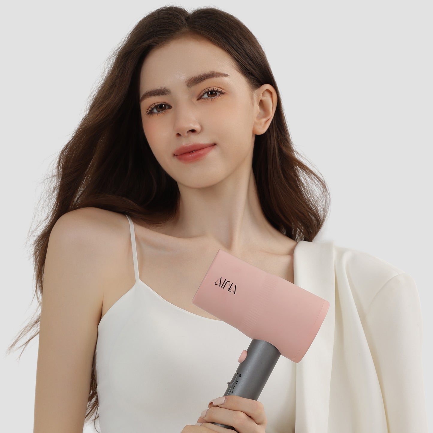 AINA Hair Dryer with Diffuser, Blow Dryer for Women | Advanced Ionic Technology, Ceramic Coating | Cold Shot Features Turbo Heat for Fast Drying and Shine(Pink&Grey)