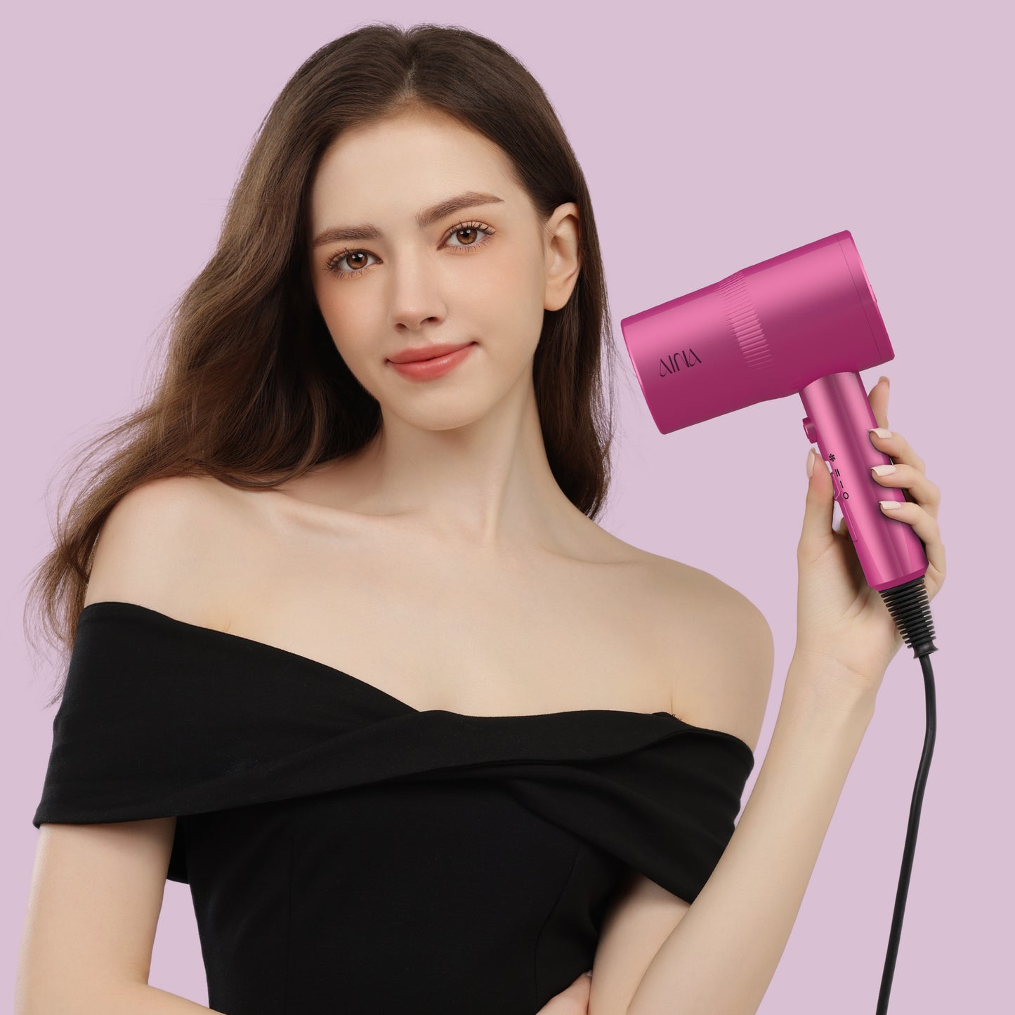 AINA Hair Dryer with Diffuser, Blow Dryer for Women | Advanced Ionic Technology, Ceramic Coating | Cold Shot Features Turbo Heat for Fast Drying and Shine(Red)