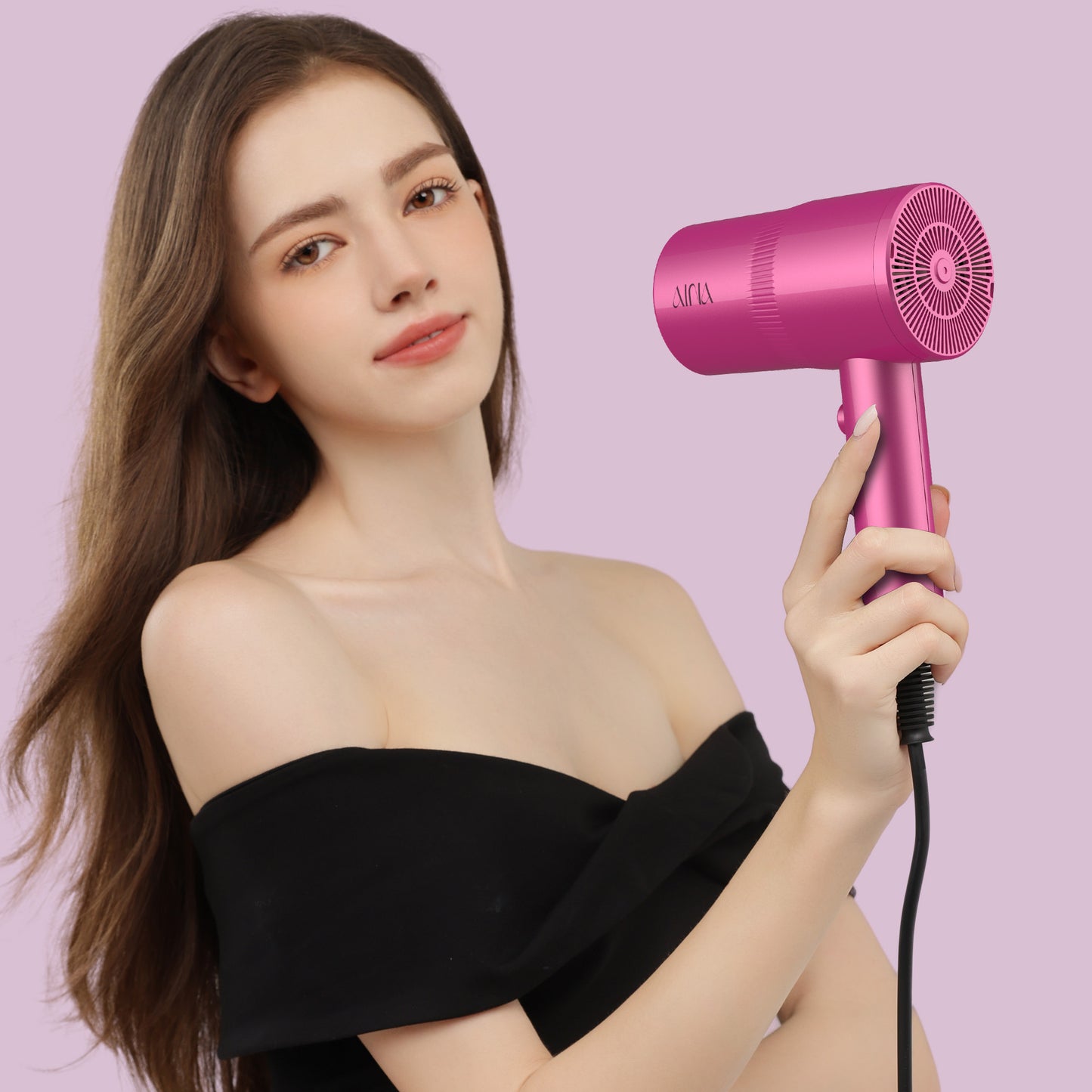 AINA Hair Dryer with Diffuser, Blow Dryer for Women | Advanced Ionic Technology, Ceramic Coating | Cold Shot Features Turbo Heat for Fast Drying and Shine(Red)