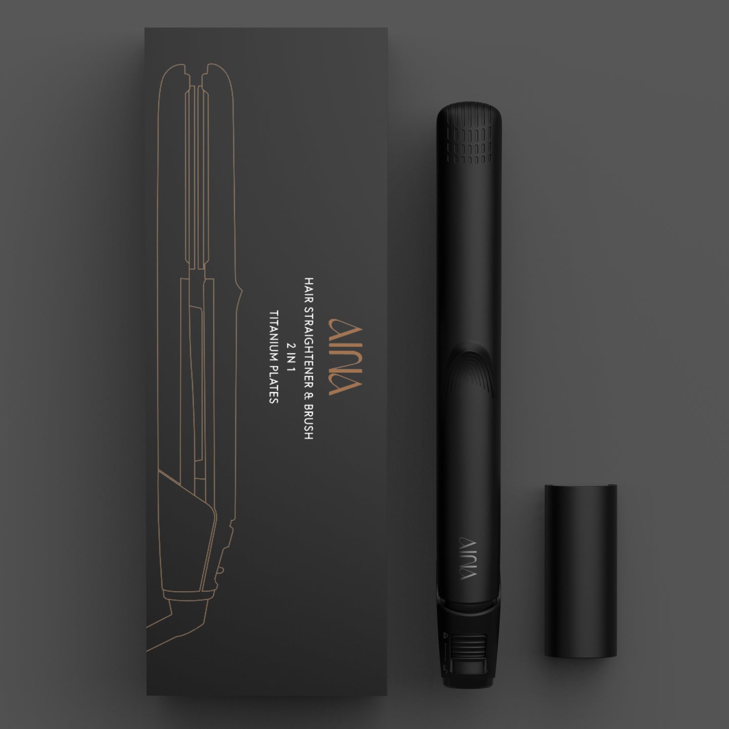 AINA Hair Straightener Brush, Flat Iron | Titanium Plates Dual Voltage Hair Straightening Curling Iron 2 in1 | Resolve Tangled frizz (Black)