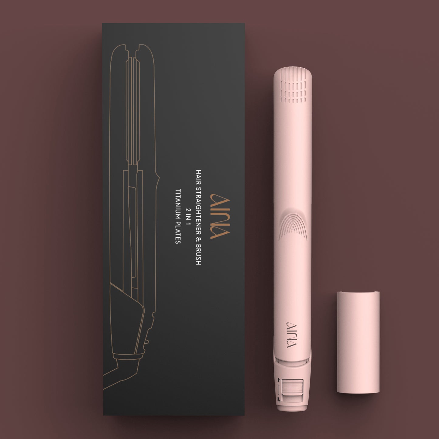 AINA Hair Straightener Brush, Flat Iron | Titanium Plates Dual Voltage Hair Straightening Curling Iron 2 in1 | Resolve Tangled frizz (Pink)