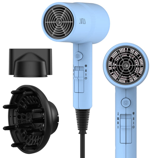 AINA Hair Dryer with Diffuser, Blow Dryer for Women | Advanced Ionic Technology, Ceramic Coating | Cold Shot Features Turbo Heat for Fast Drying and Shine(Blue)