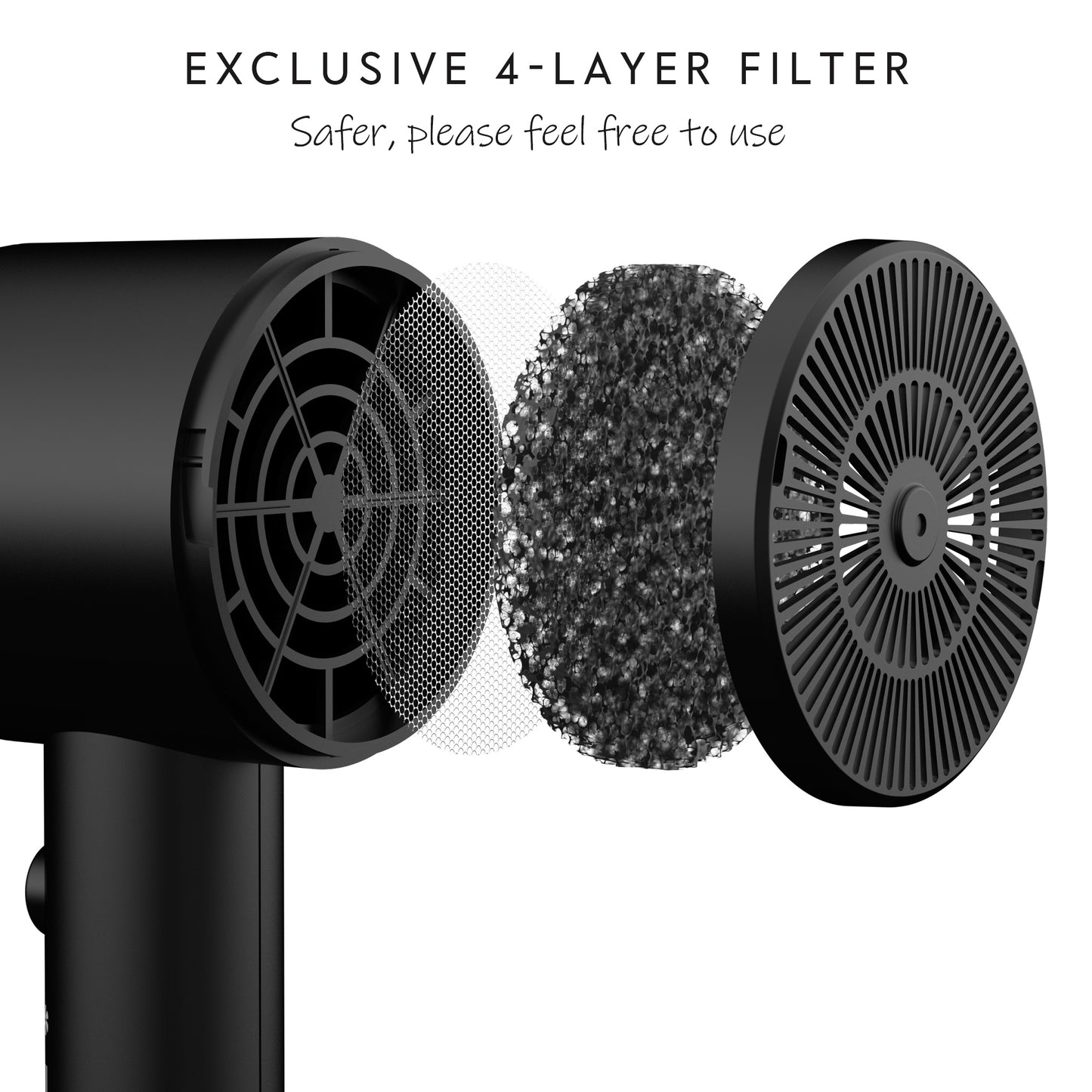 AINA Hair Dryer with Diffuser, Blow Dryer for Women | Advanced Ionic Technology, Ceramic Coating | Cold Shot Features Turbo Heat for Fast Drying and Shine 110V/ALCI(Black)