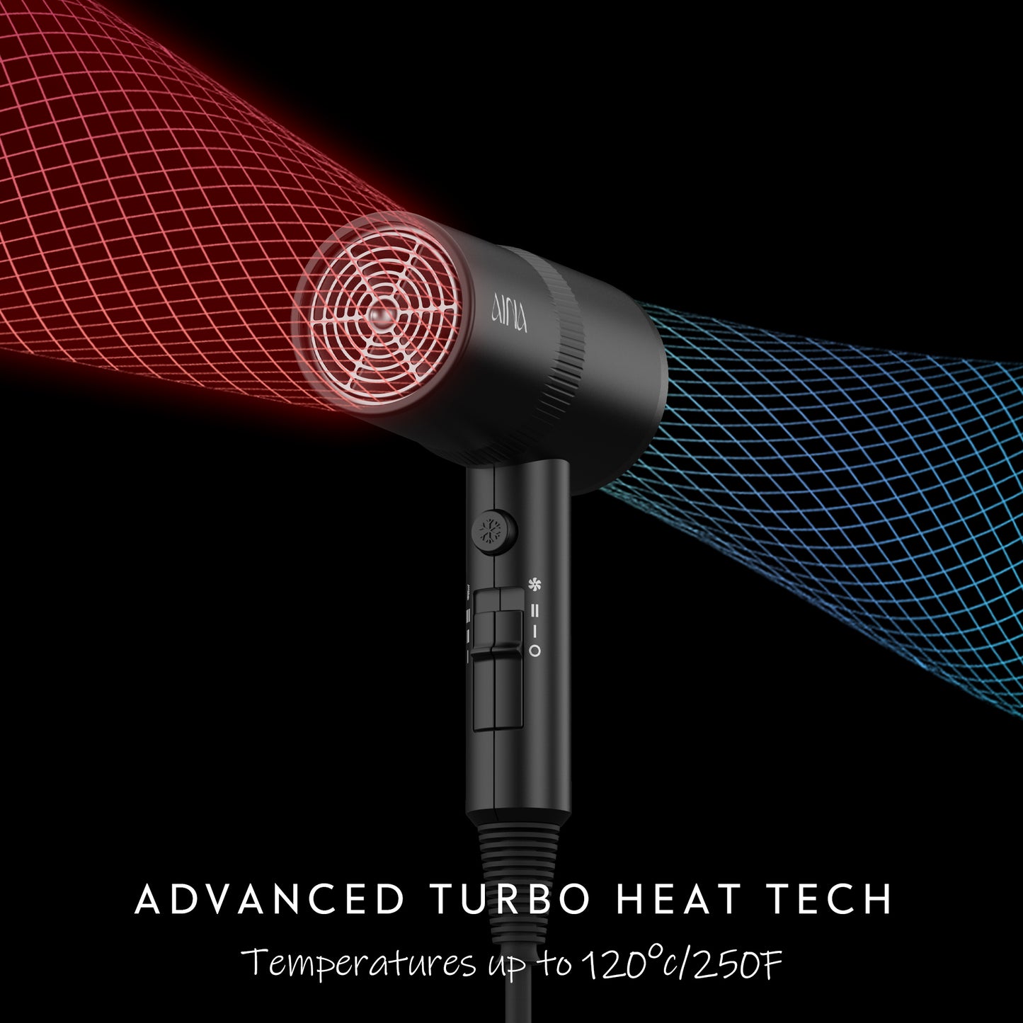 AINA Hair Dryer with Diffuser, Blow Dryer for Women | Advanced Ionic Technology, Ceramic Coating | Cold Shot Features Turbo Heat for Fast Drying and Shine 110V/ALCI(Black)