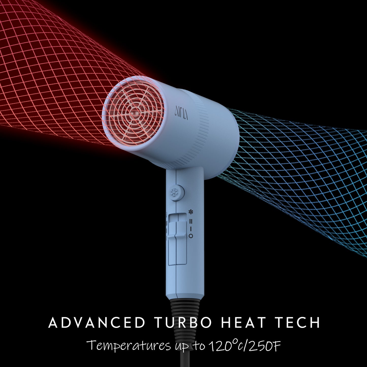 AINA Hair Dryer with Diffuser, Blow Dryer for Women | Advanced Ionic Technology, Ceramic Coating | Cold Shot Features Turbo Heat for Fast Drying and Shine(Blue)