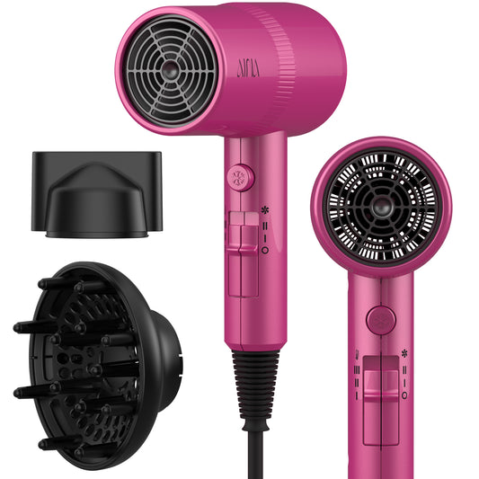 AINA Hair Dryer with Diffuser, Blow Dryer for Women | Advanced Ionic Technology, Ceramic Coating | Cold Shot Features Turbo Heat for Fast Drying and Shine(Red)