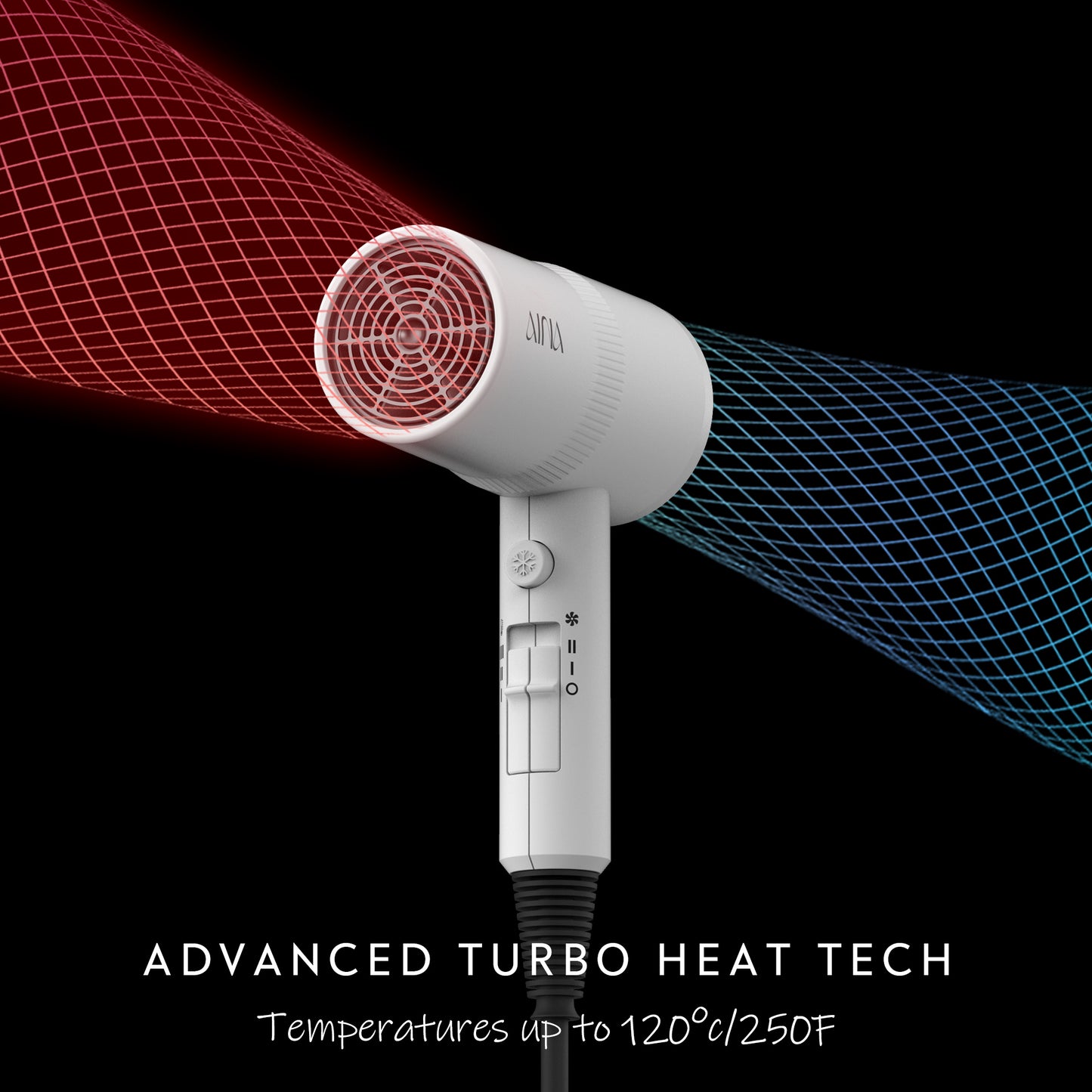 AINA Hair Dryer with Diffuser, Blow Dryer for Women | Advanced Ionic Technology, Ceramic Coating | Cold Shot Features Turbo Heat for Fast Drying and Shine(White)