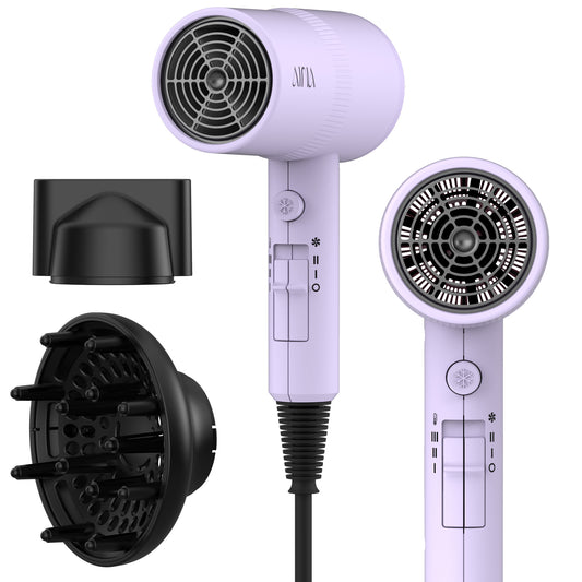 AINA Hair Dryer with Diffuser, Blow Dryer for Women | Advanced Ionic Technology, Ceramic Coating | Cold Shot Features Turbo Heat for Fast Drying and Shine(Purple)