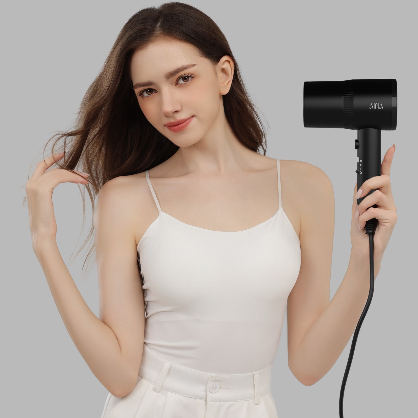 AINA Hair Dryer with Diffuser, Blow Dryer for Women | Advanced Ionic Technology, Ceramic Coating | Cold Shot Features Turbo Heat for Fast Drying and Shine 110V/ALCI(Black)