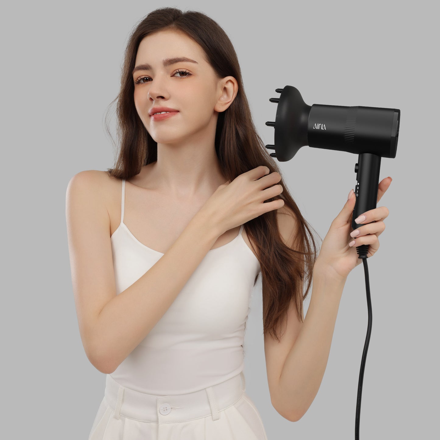 AINA Hair Dryer with Diffuser, Blow Dryer for Women | Advanced Ionic Technology, Ceramic Coating | Cold Shot Features Turbo Heat for Fast Drying and Shine 110V/ALCI(Black)