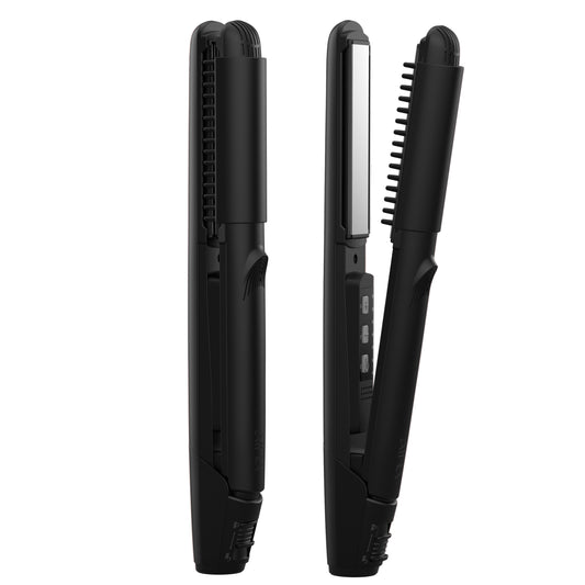 AINA Hair Straightener Brush, Flat Iron | Titanium Plates Dual Voltage Hair Straightening Curling Iron 2 in1 | Resolve Tangled frizz (Black)